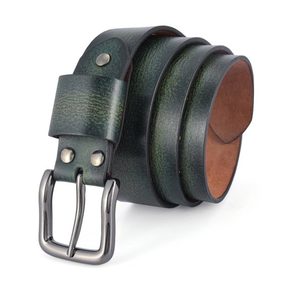 Forest Green Vintage Oil Waxed Full Grain Leather Belt - Free Personalization